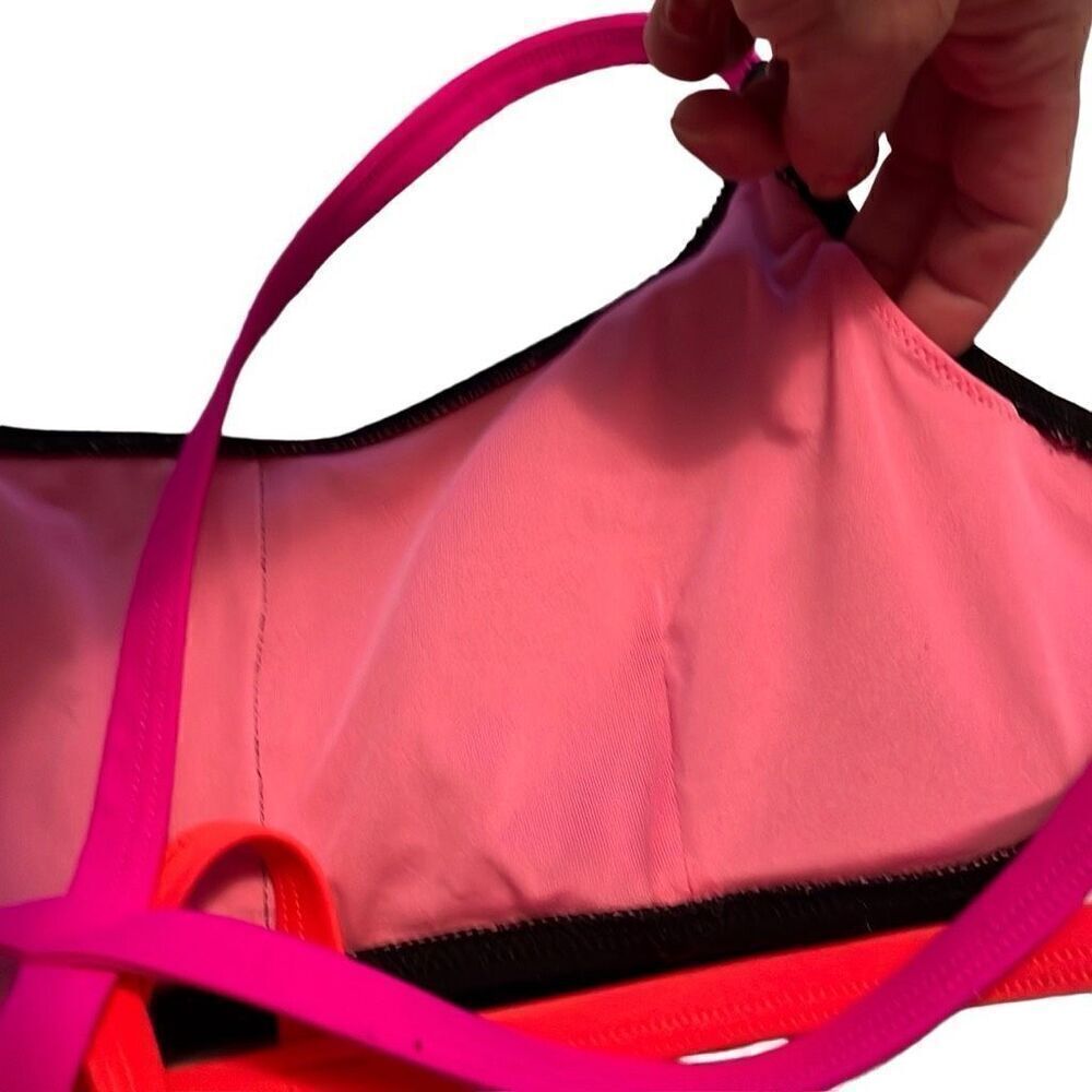 EUC PINK Victoria’s Secret Black Pink Strappy Back Removable Padding Bikini Top - Picture 7 of 8